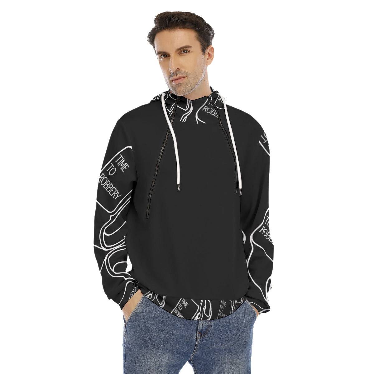 Men's Hoodie With Placket Double Zipper