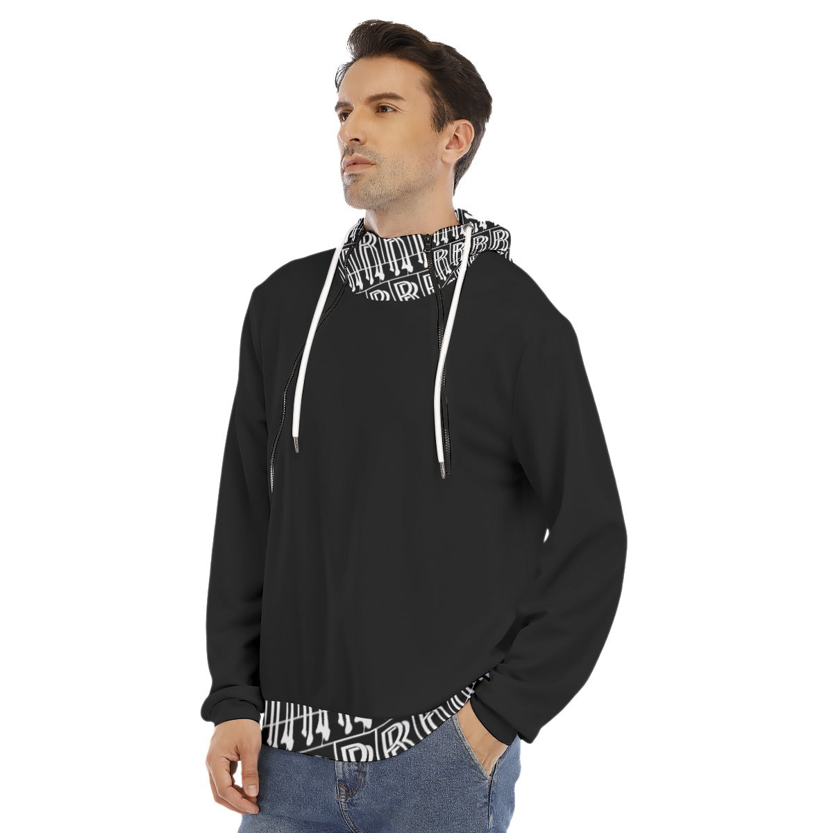 Men's Hoodie With Placket Double Zipper