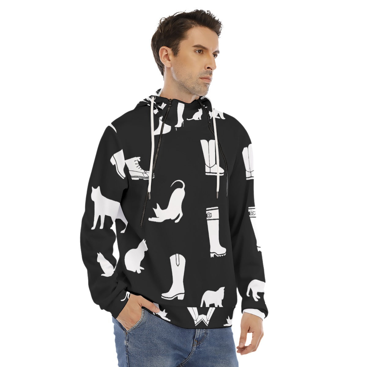 Men's Hoodie With Placket Double Zipper