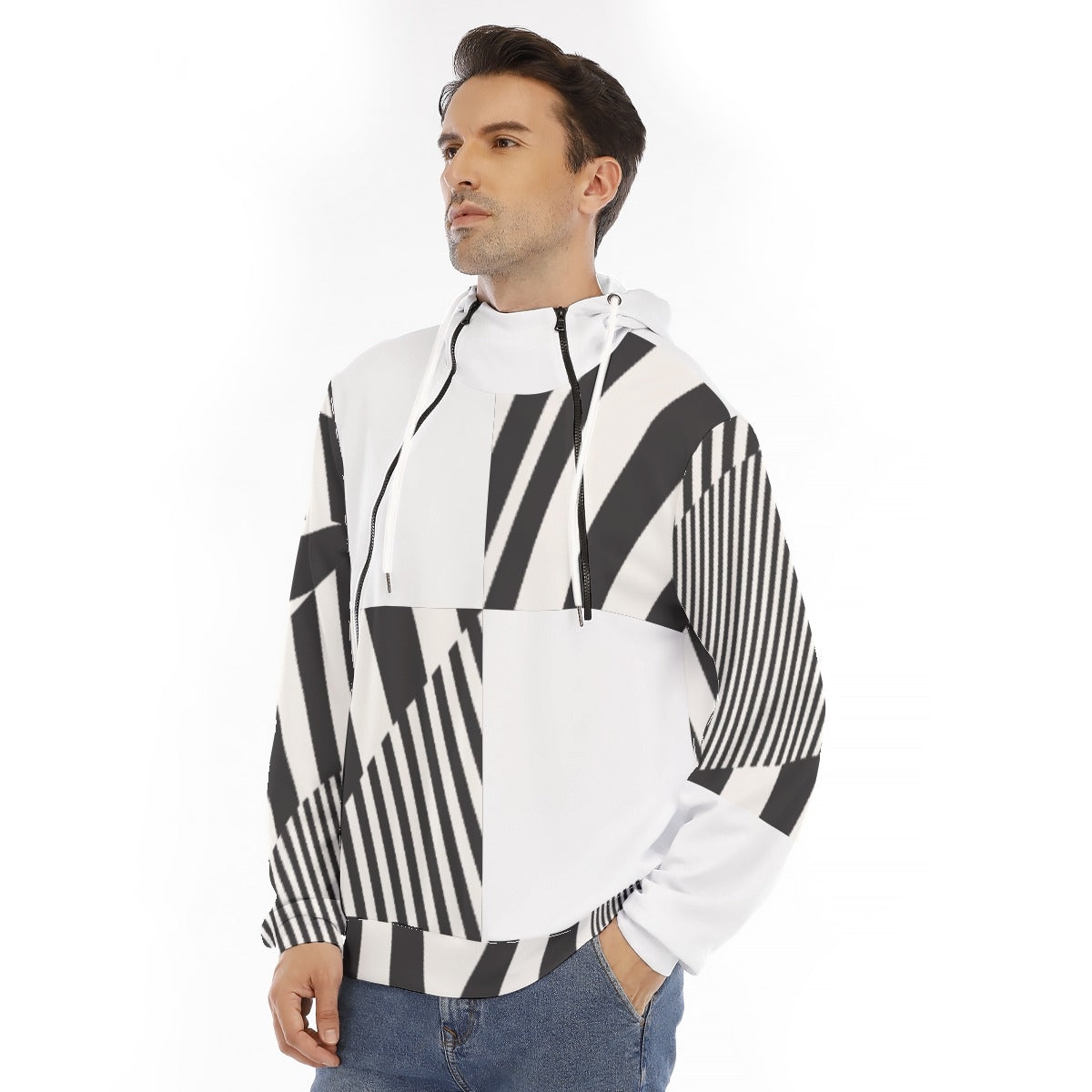Men's Hoodie With Placket Double Zipper